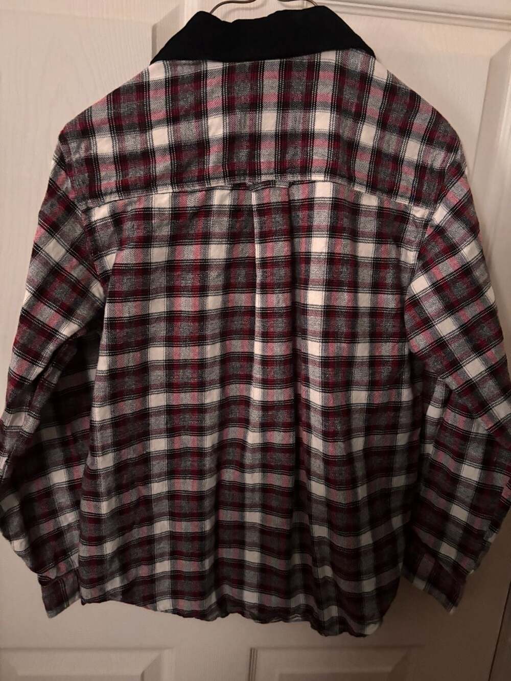 Cabin Creek Vintage Red Black White Plaid Flannel Button Up Shirt Velvet Collar - Picture 3 of 3